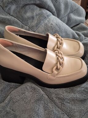 Call It Spring Cream Chain-Trim Block Heel Loafers